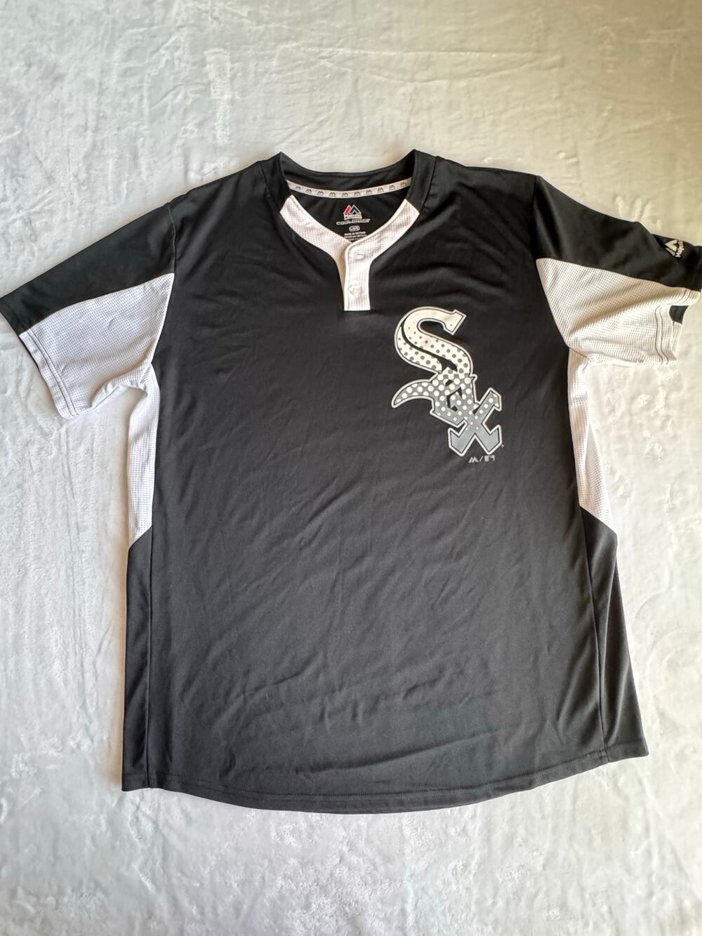 Majestic Chicago White Sox Cool Base MLB Jersey Shirt Mens
 L Black White Henley